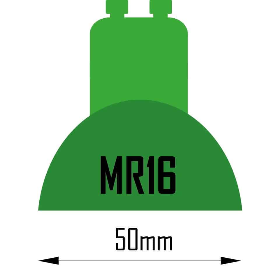 Multifaceted Reflector MR16 mit GU10 Lampenfassung bemaßt